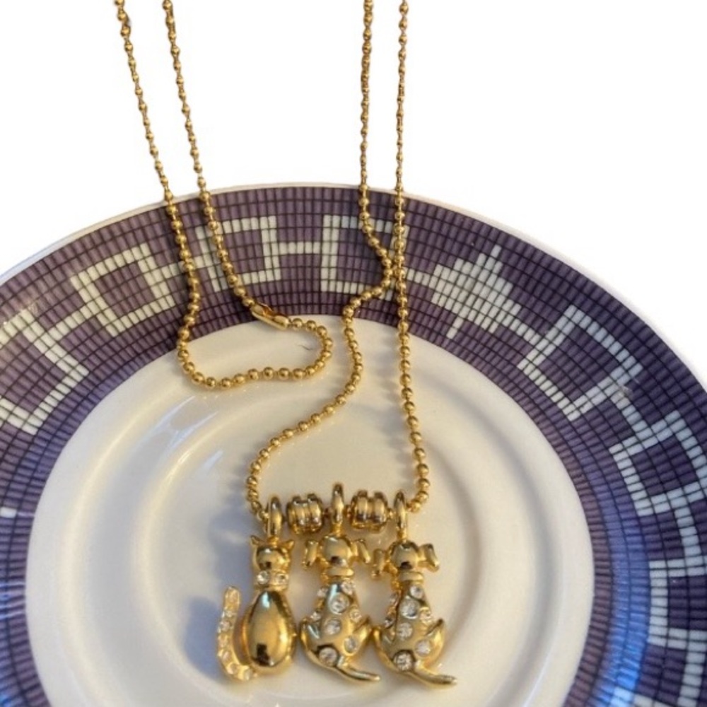 Vintage K.I.S. Goldtone Bead Chain Necklace with 3  Pendants